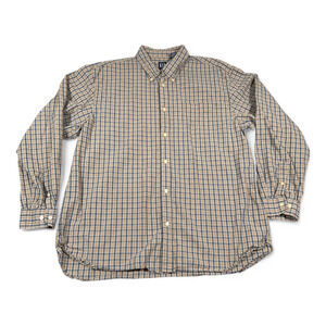 Vintage Gap Shirt Adult EXTRA LARGE Blue Orange Plaid Button Down Preppy 90s